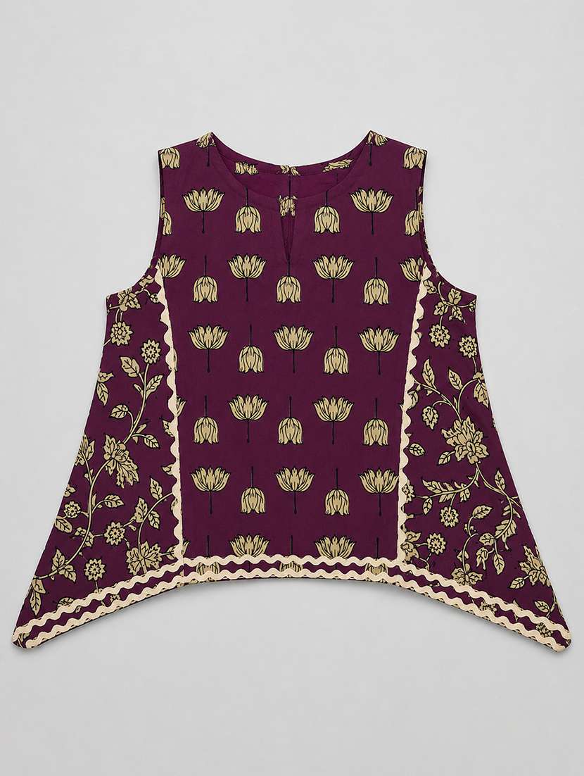 girls printed sleeveless kurta and salwar set - 22511160 -  Standard Image - 2