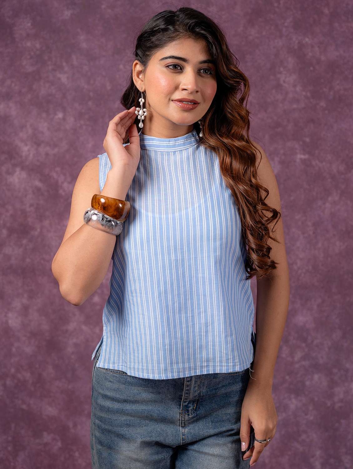 women printed sleeveless regular top