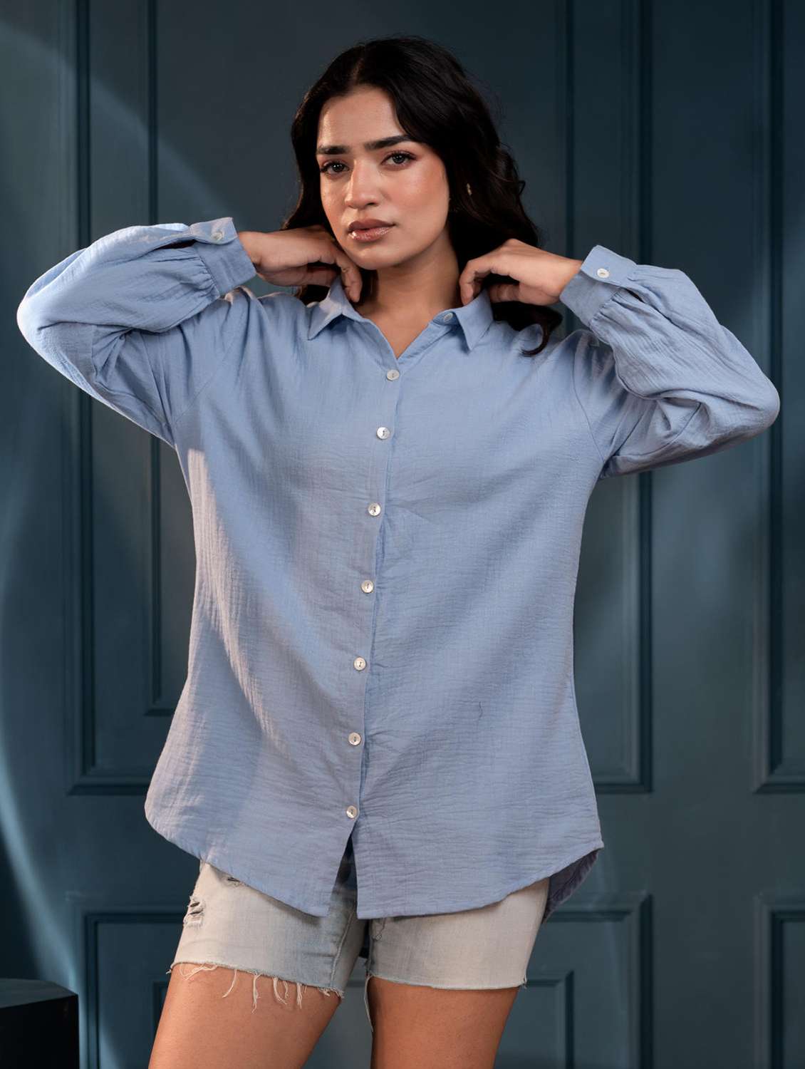 Women Solid Collared Regular Shirt - 22511190 -  Standard Image - 2