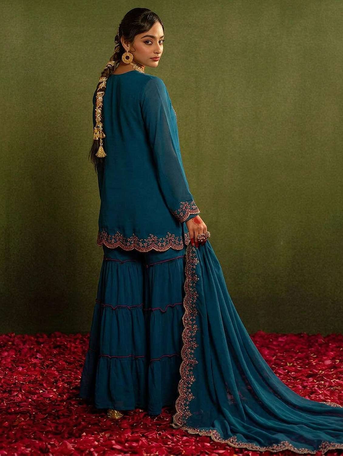 women embroidered notch neck kurta and sharara set with dupatta - 22511199 -  Standard Image - 2