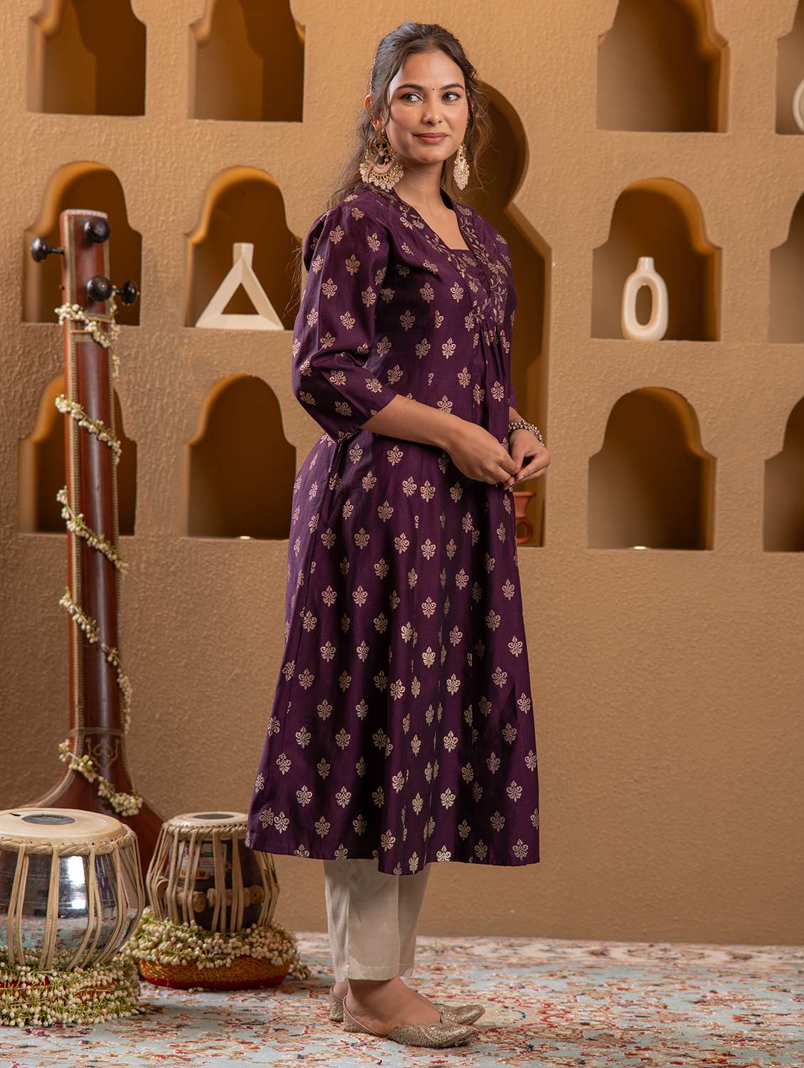 women self design three quarter sleeves anarkali kurta - 22511205 -  Standard Image - 2
