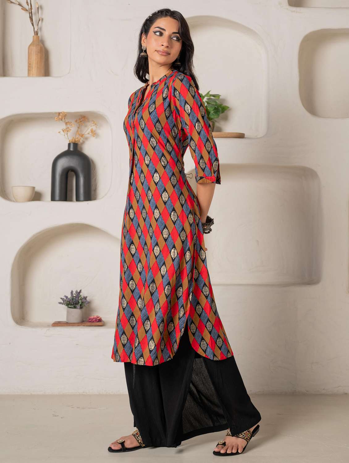 women printed mandarin neck straight kurta - 22511206 -  Standard Image - 2