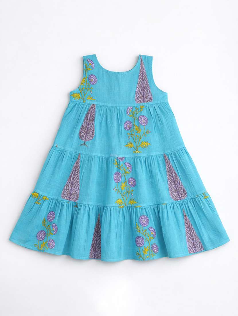 girls printed sleeveless tiered frock - 22511221 -  Standard Image - 2