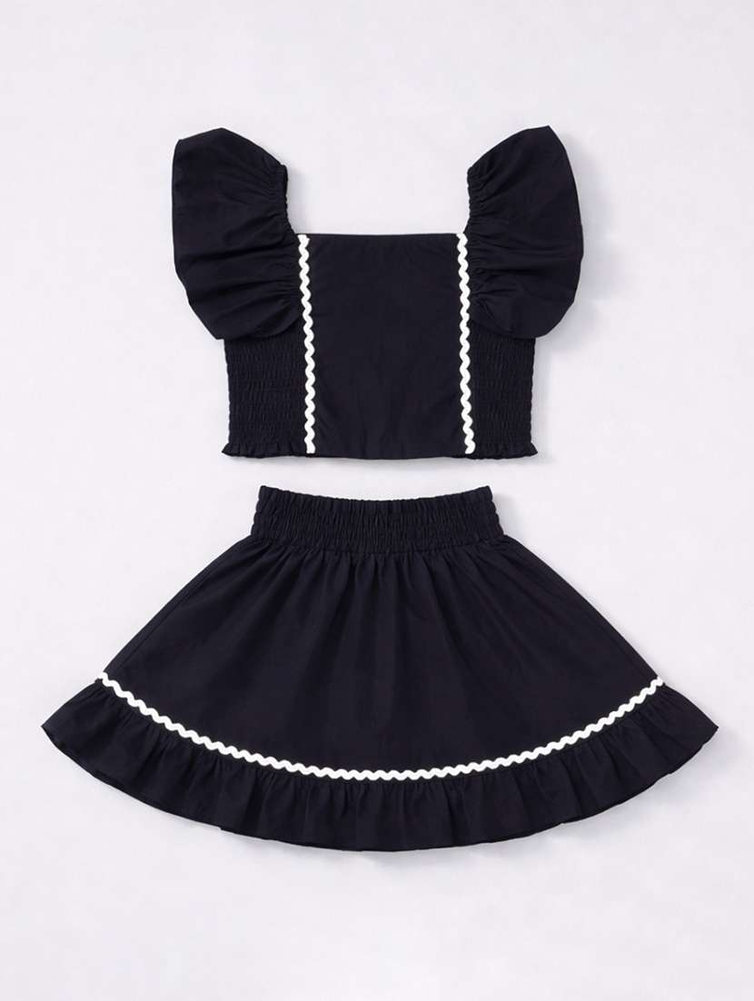 girls solid square top and skirt co-ord set - 22511238 -  Standard Image - 2