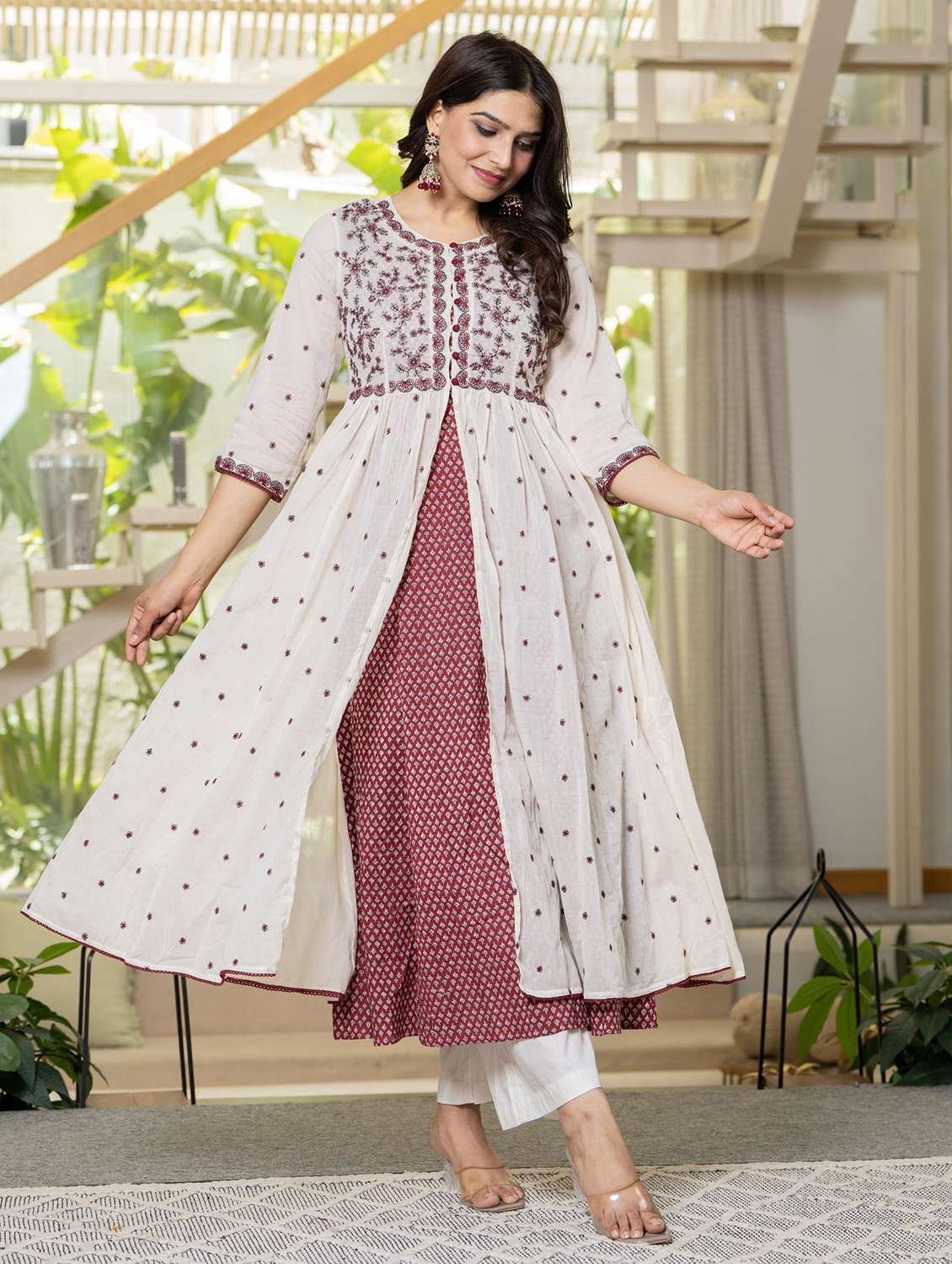 women embroidered round neck flared kurta - 22511255 -  Standard Image - 2