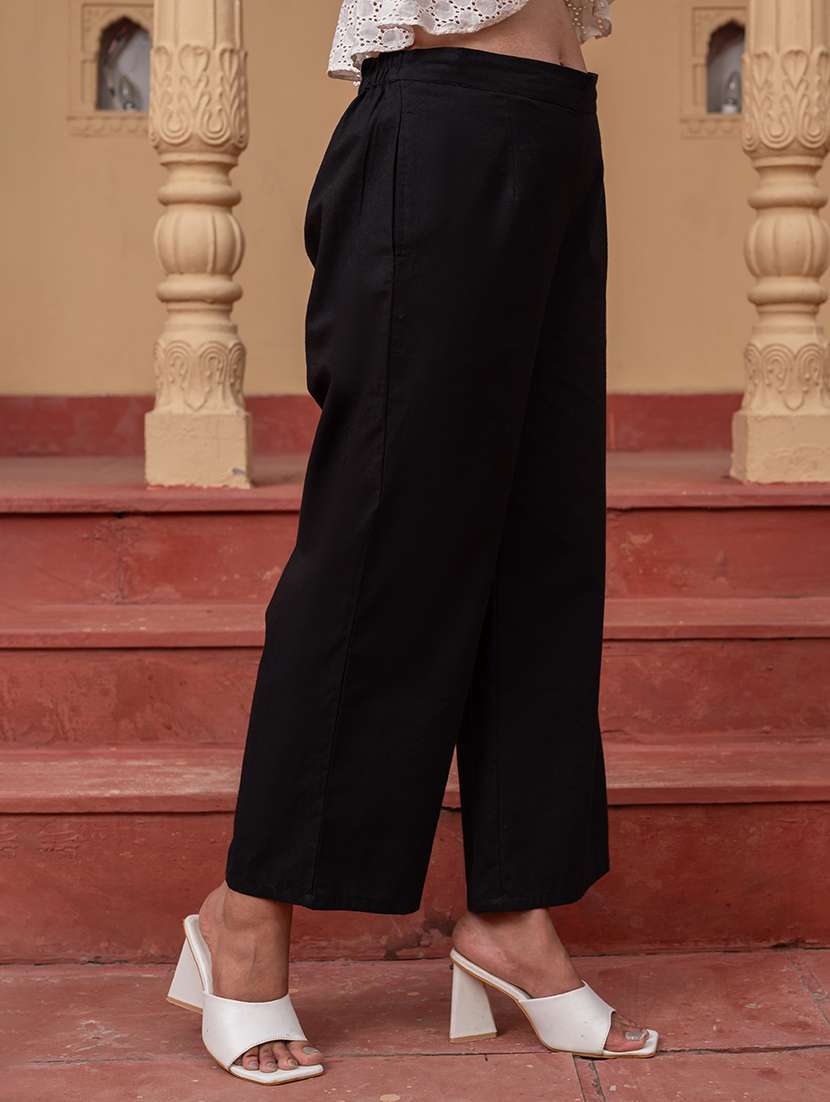 Women Solid Mid Rise Straight Fit Trouser - 22511260 -  Standard Image - 2
