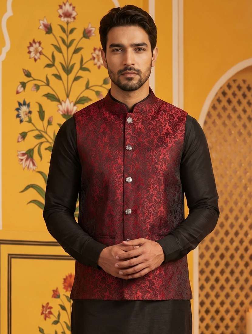 men self design mandarin neck nehru jacket - 22511279 -  Standard Image - 2