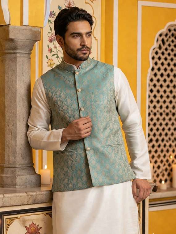 men self design mandarin neck nehru jacket - 22511281 -  Standard Image - 2