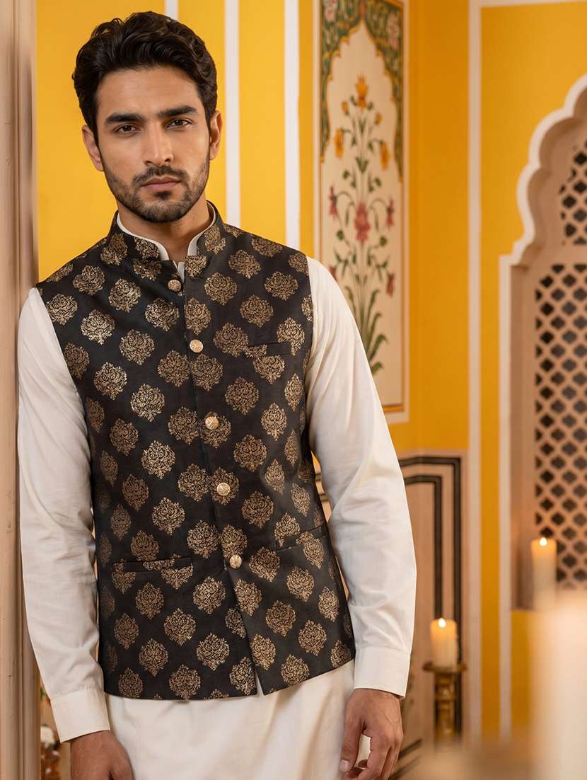 men self design mandarin neck nehru jacket - 22511283 -  Standard Image - 2