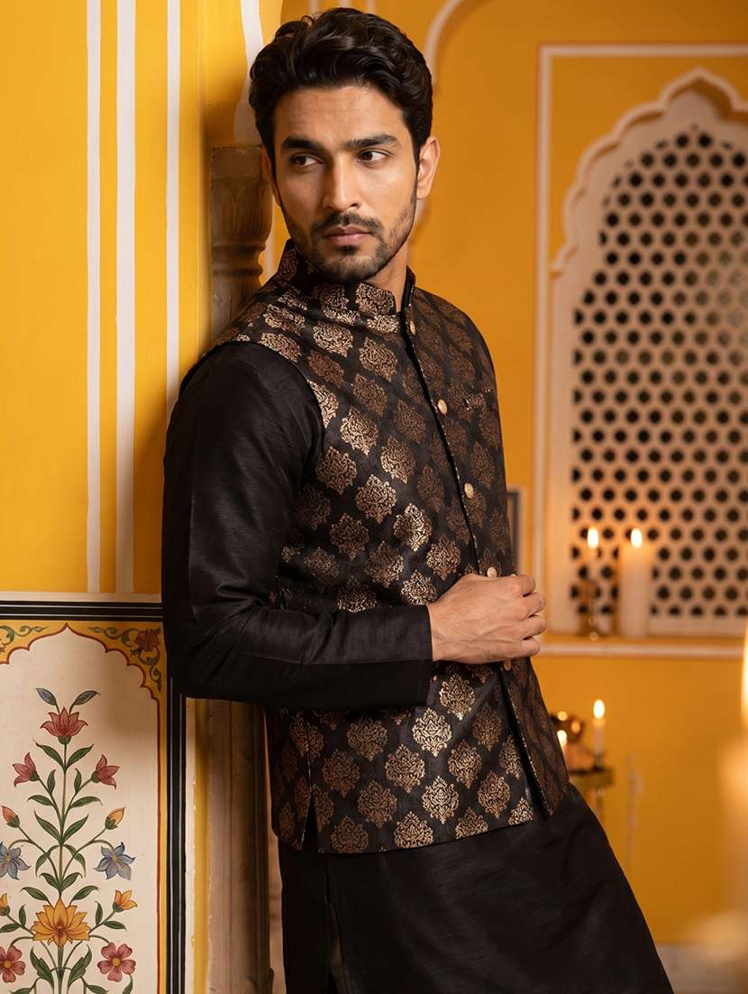 men self design mandarin neck nehru jacket - 22511284 -  Standard Image - 2