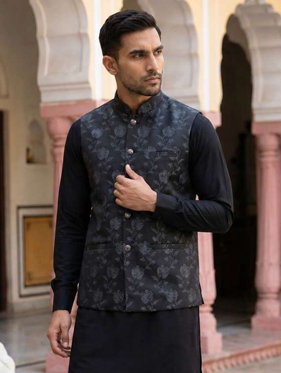 men floral mandarin neck nehru jacket - 22511287 -  Standard Image - 2