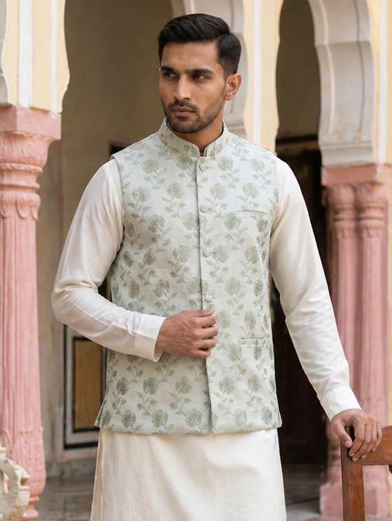 men floral mandarin neck nehru jacket - 22511289 -  Standard Image - 2