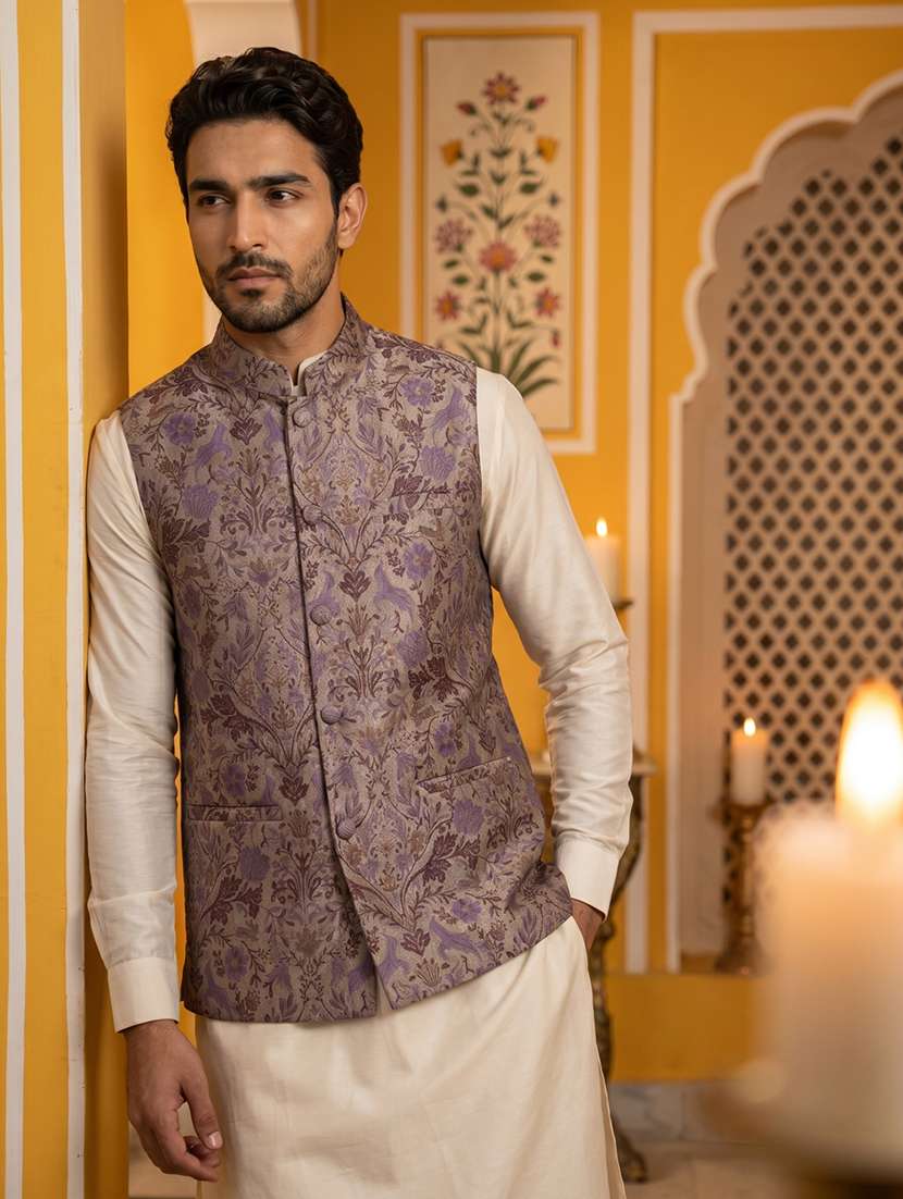 men self design mandarin neck nehru jacket - 22511291 -  Standard Image - 2