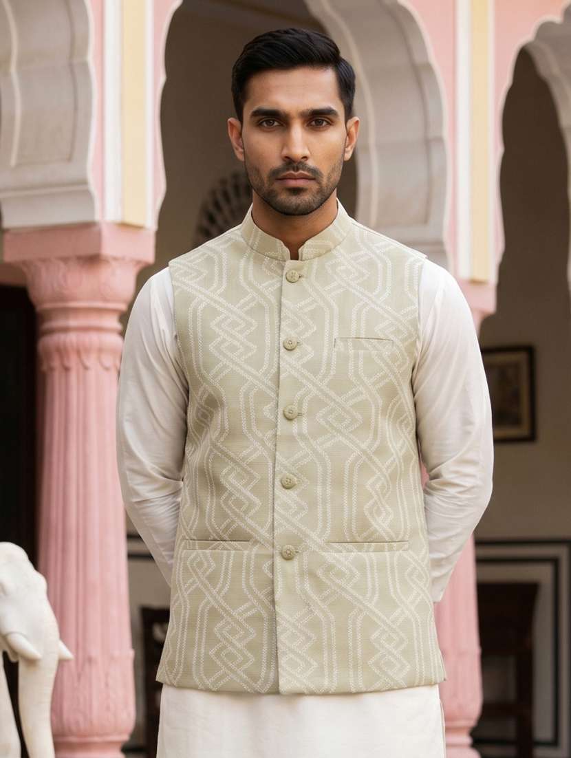 men embroidered mandarin neck nehru jacket - 22511302 -  Standard Image - 2
