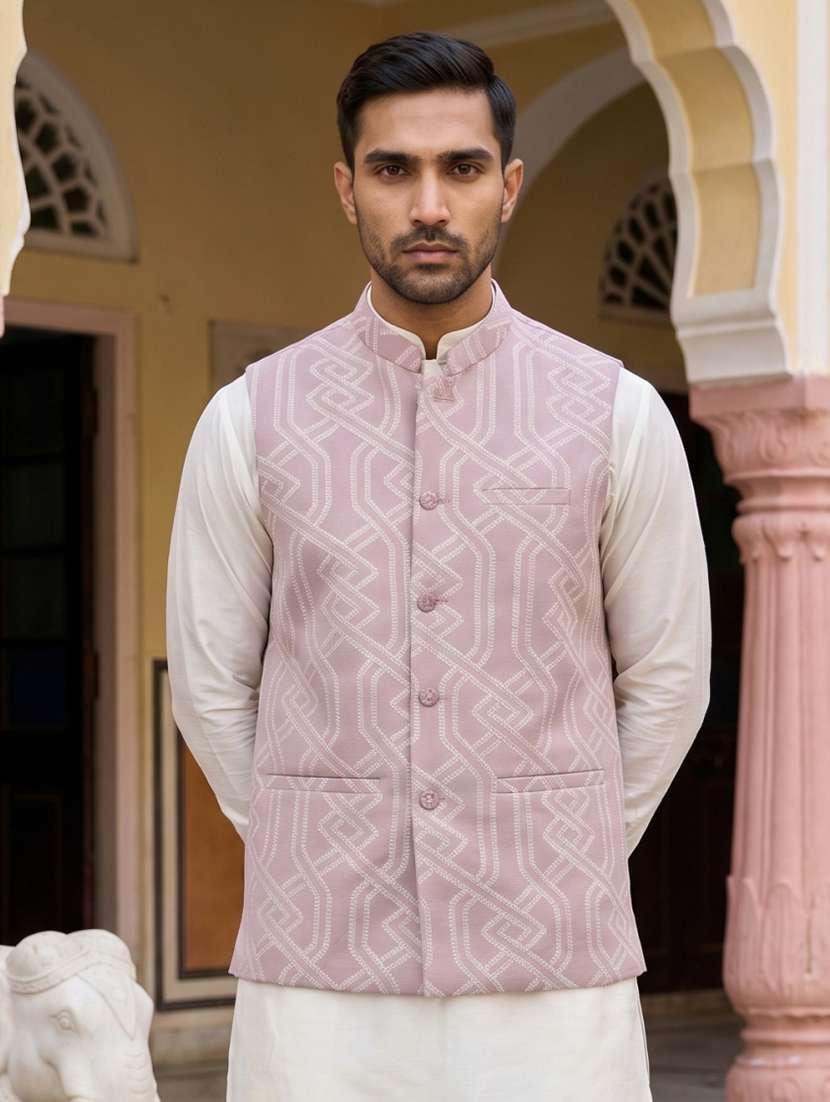men embroidered mandarin neck nehru jacket - 22511303 -  Standard Image - 2