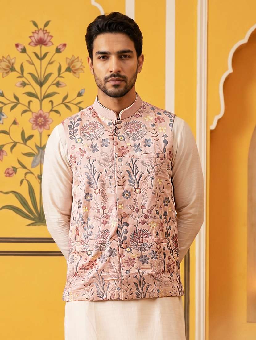 men embroidered mandarin neck nehru jacket - 22511306 -  Standard Image - 2
