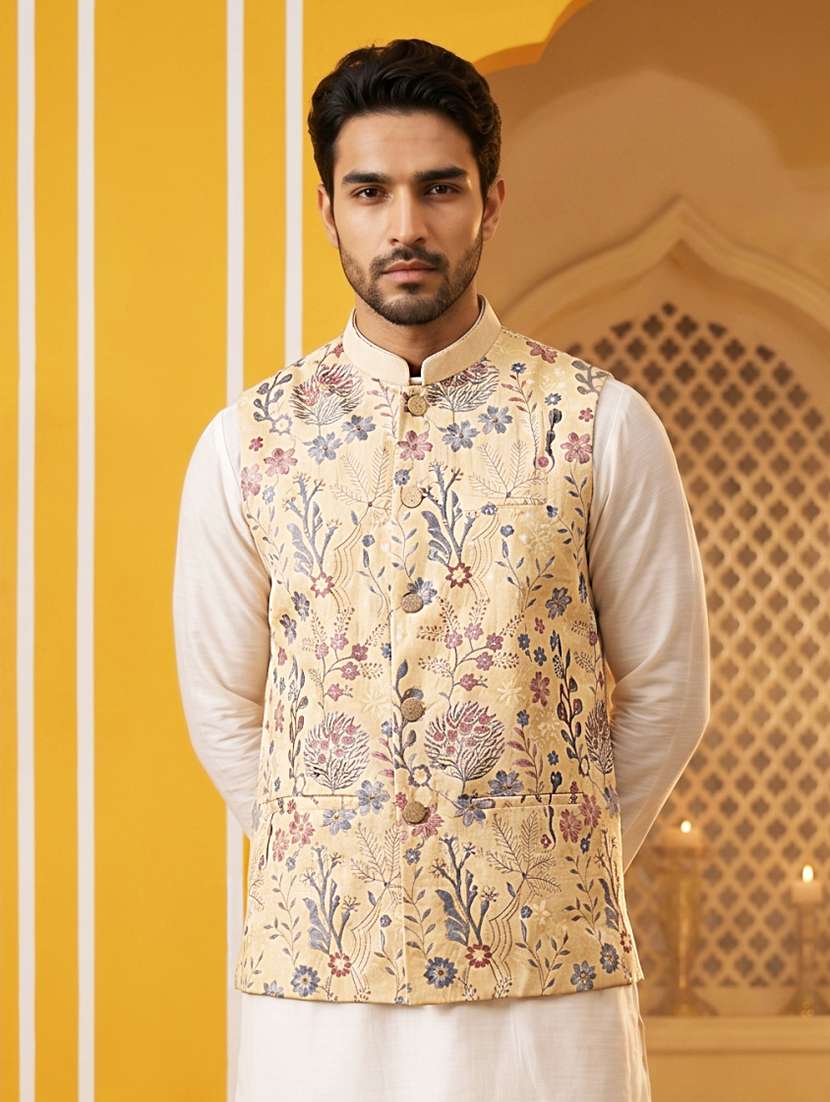 men embroidered mandarin neck nehru jacket - 22511308 -  Standard Image - 2