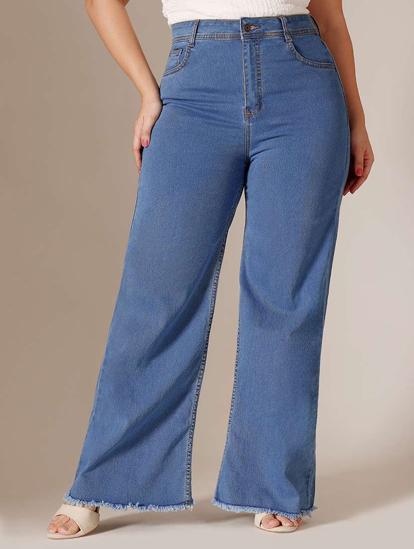 women washed high rise wide leg jeans