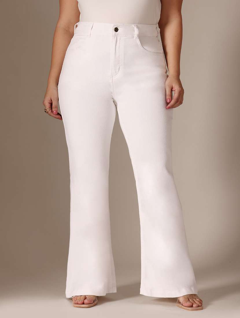 women solid high rise bootcut jeans