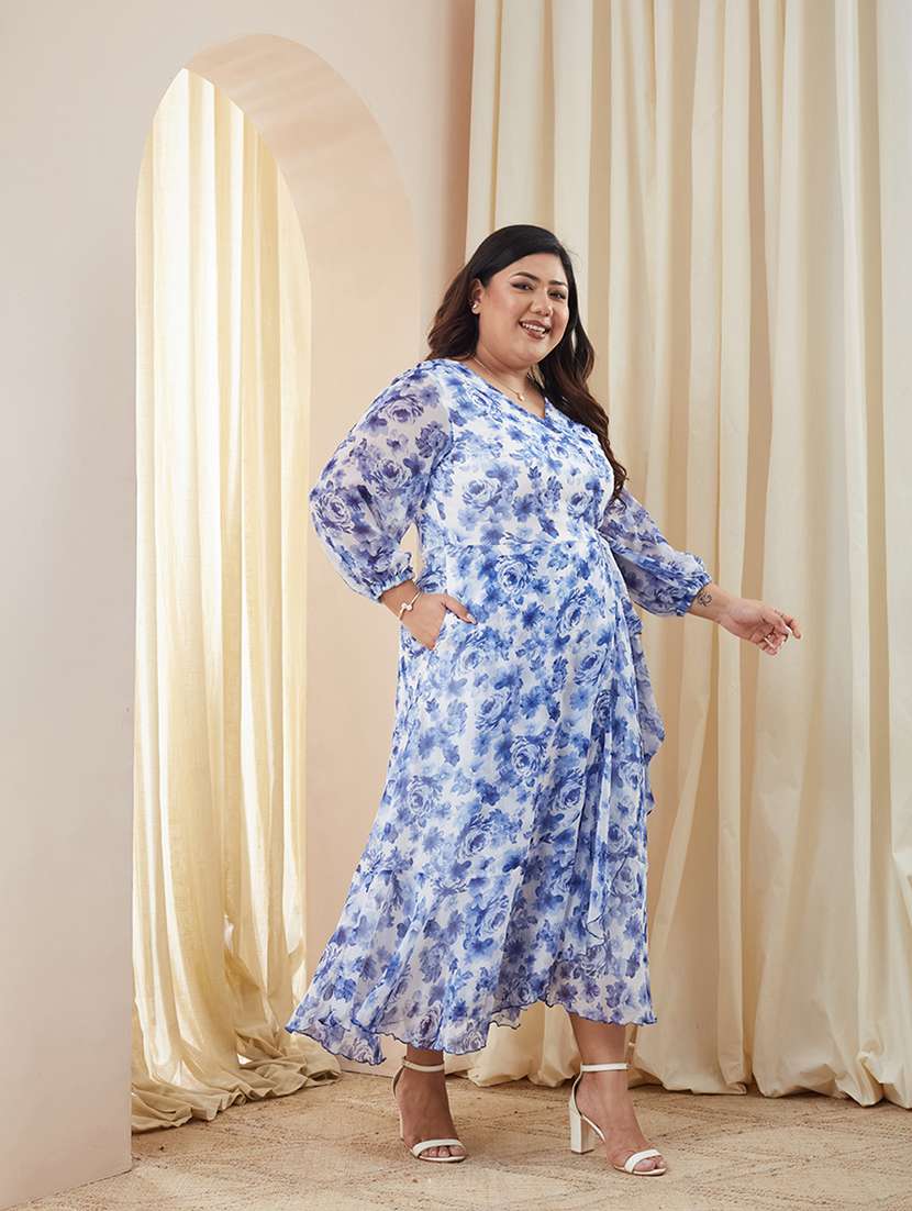 women printed three quarter sleeves wrap maxi dress - 22511452 -  Standard Image - 2