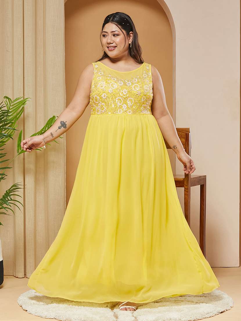 women embroidered round neck fit and flare dress