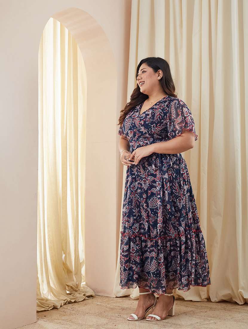 Women Printed V Neck Tiered Dress - 22511458 -  Standard Image - 2