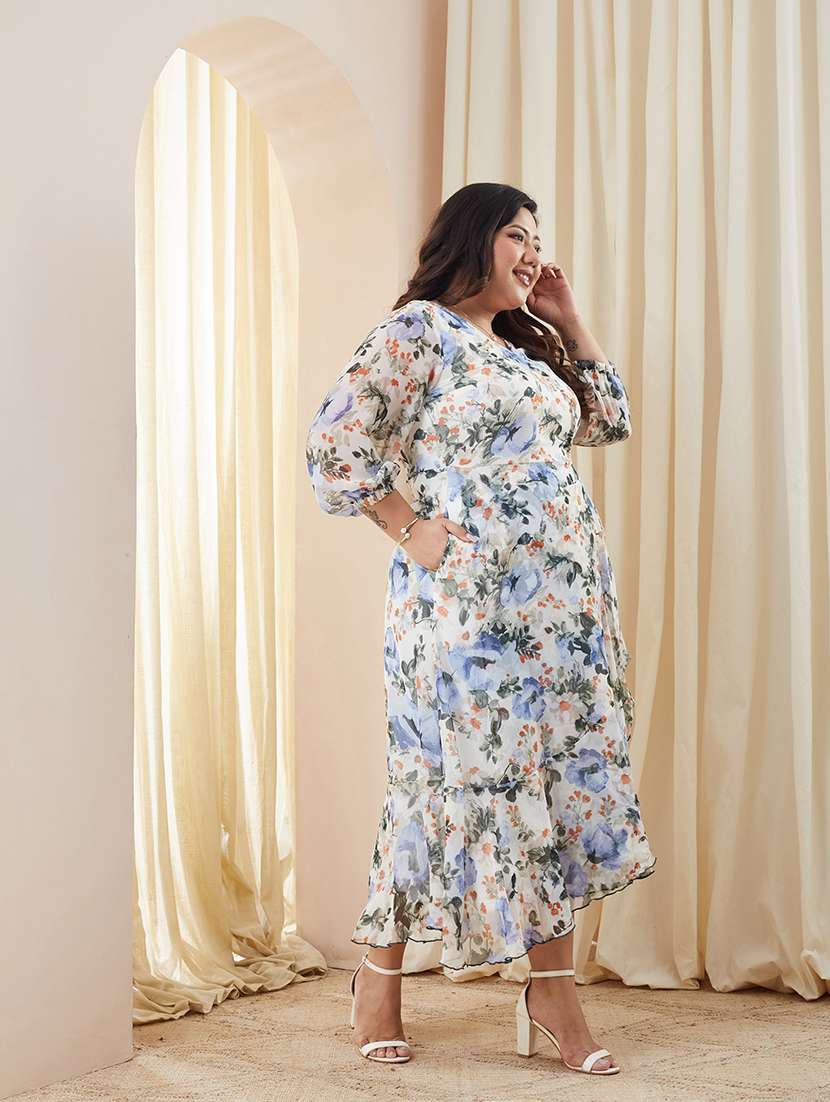 women printed three quarter sleeves wrap dress - 22511465 -  Standard Image - 2