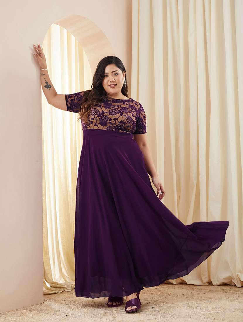women self design round neck gown - 22511468 -  Standard Image - 2