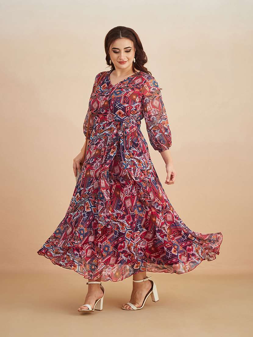 Women Printed Overlap Neck Wrap Dress - 22511470 -  Standard Image - 2