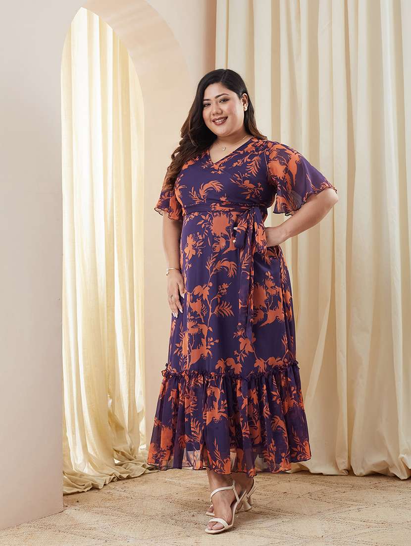 women printed v neck tiered dress - 22511472 -  Standard Image - 2