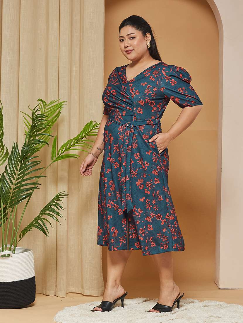 women printed puff sleeves midi wrap dress - 22511473 -  Standard Image - 2