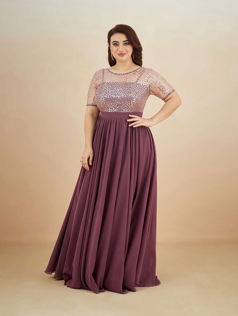 women sequined round neck gown