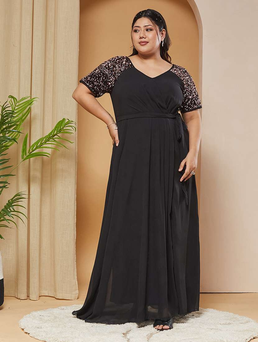 Women Sequined Short Sleeves Gown - 22511477 -  Standard Image - 2