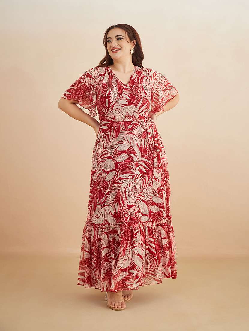 women printed v neck maxi tiered dress