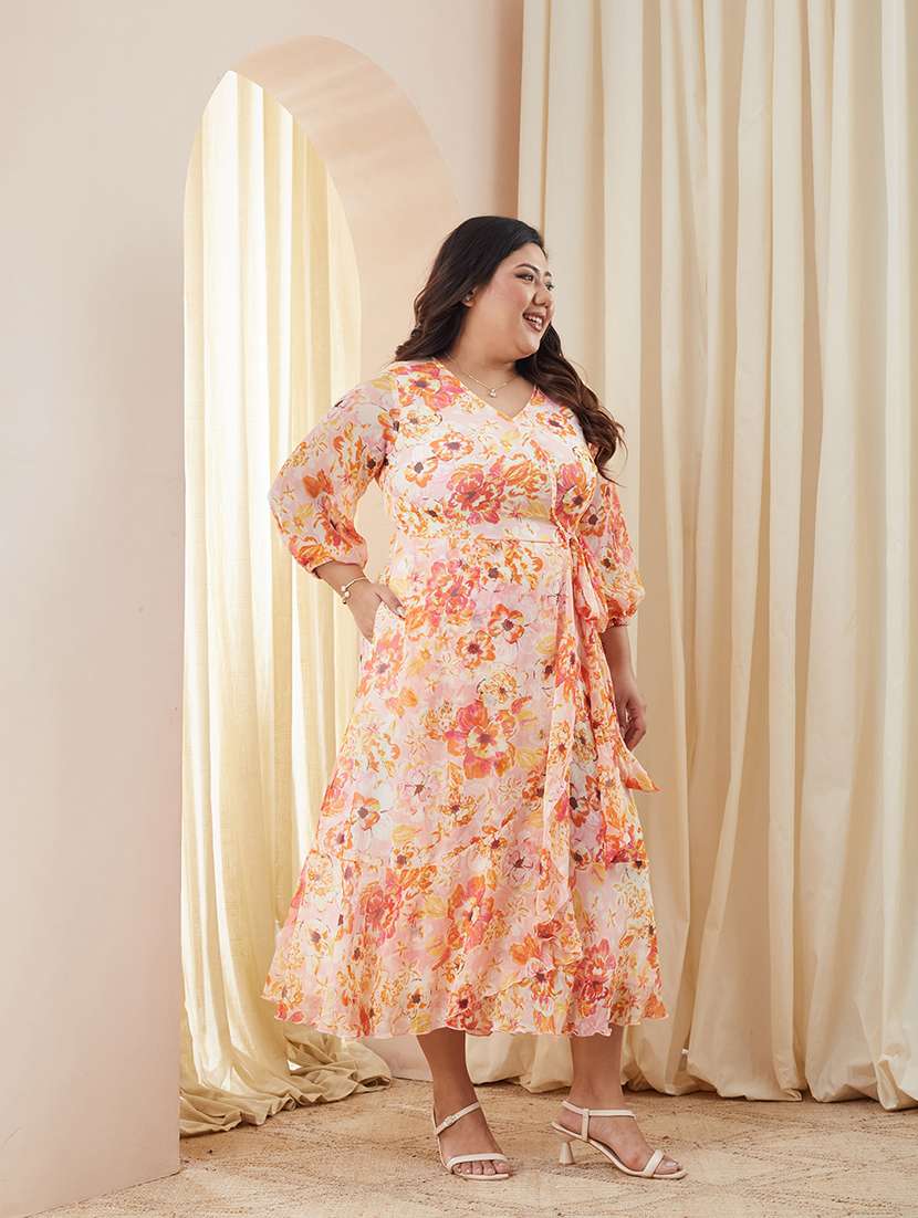 women printed overlap neck wrap dress - 22511480 -  Standard Image - 2