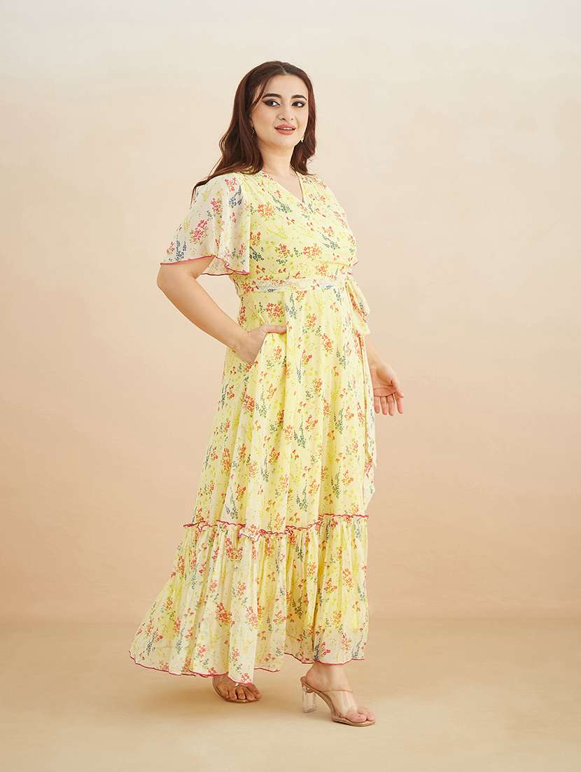 women printed v neck tiered dress - 22511502 -  Standard Image - 2