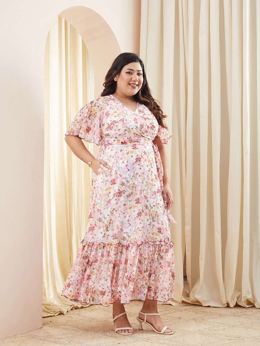 Women Printed Overlap Neck Maxi Tiered Dress - 22511504 -  Standard Image - 2