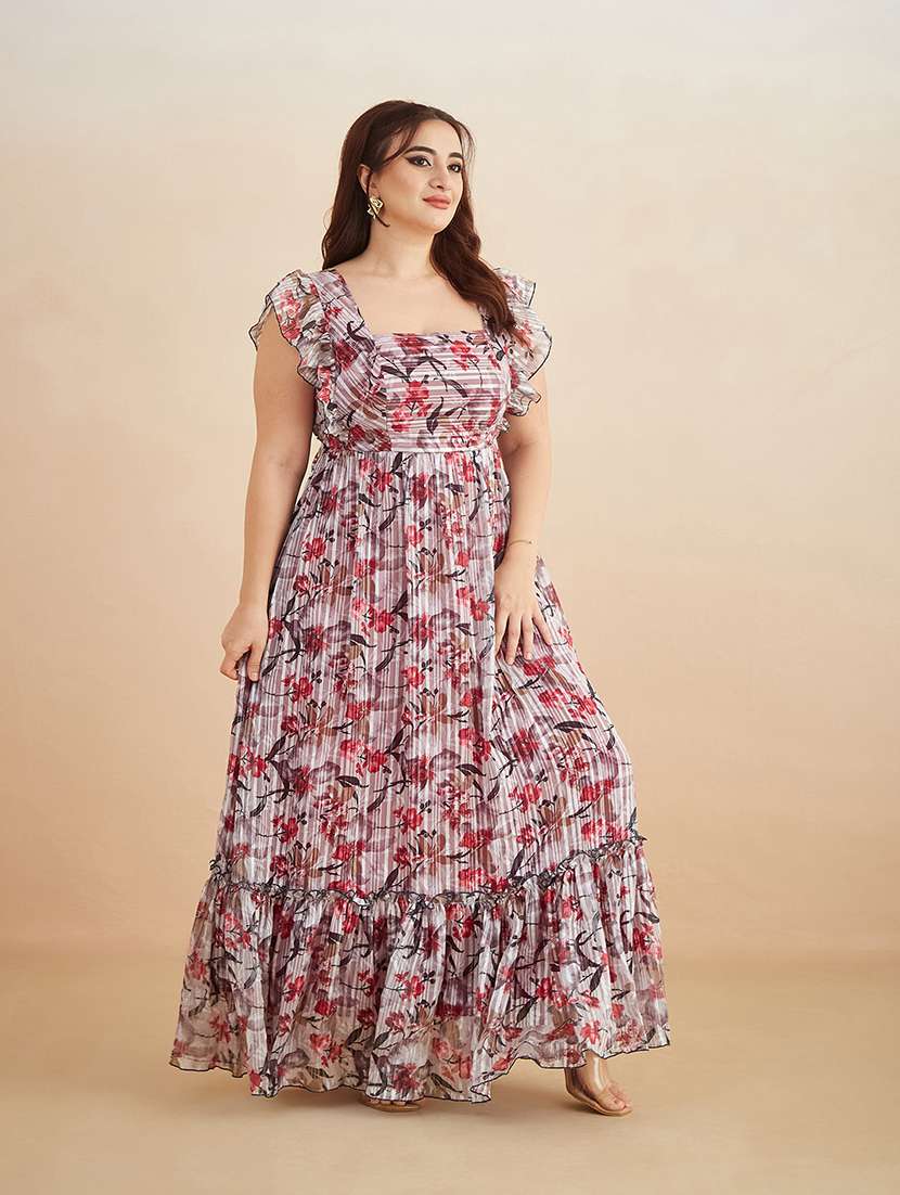women printed square neck tiered dress - 22511508 -  Standard Image - 2