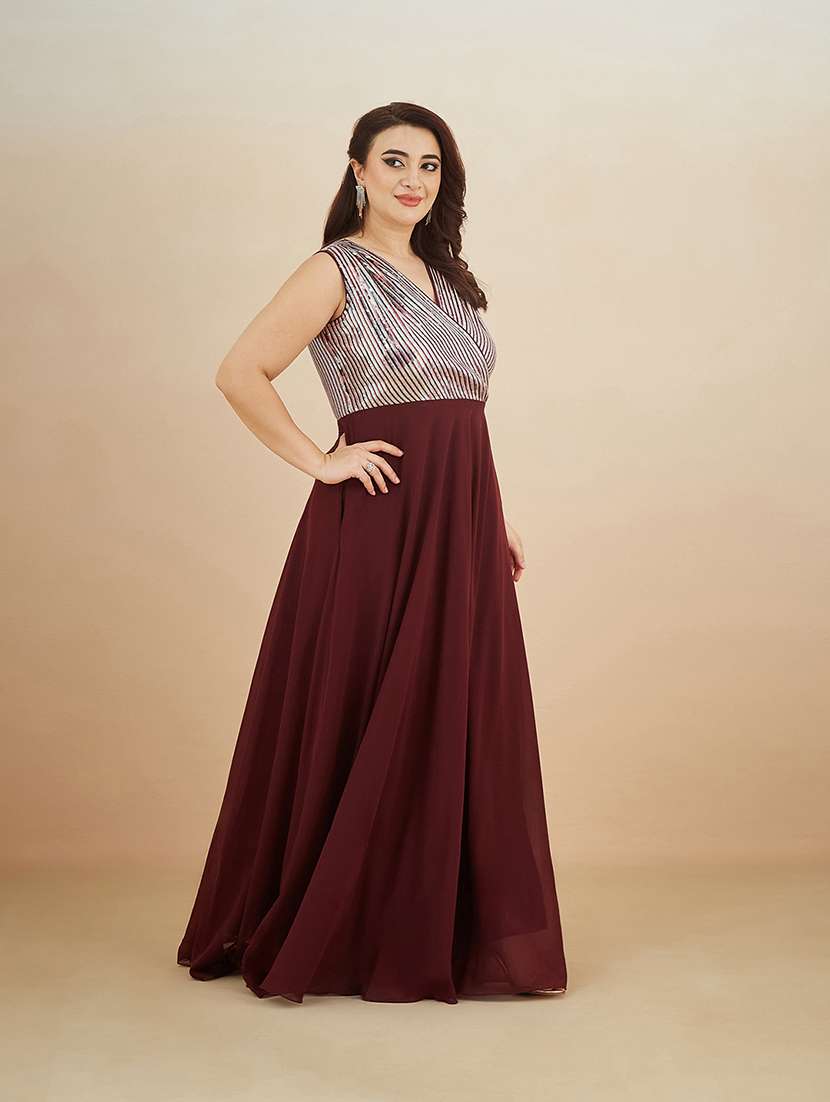 women sequined sleeveless gown