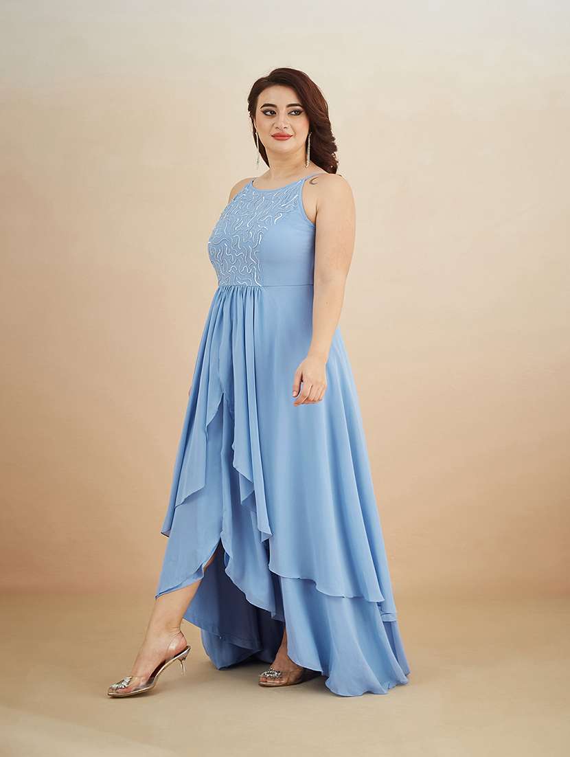 Women Sequined Halter Neck Layered Maxi Dress - 22511521 -  Standard Image - 2