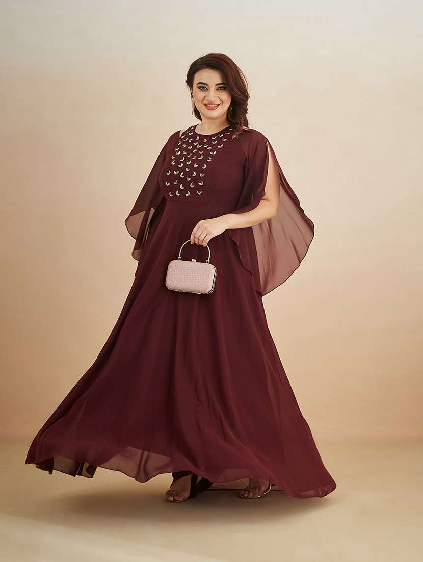 women embroidered round neck maxi gown