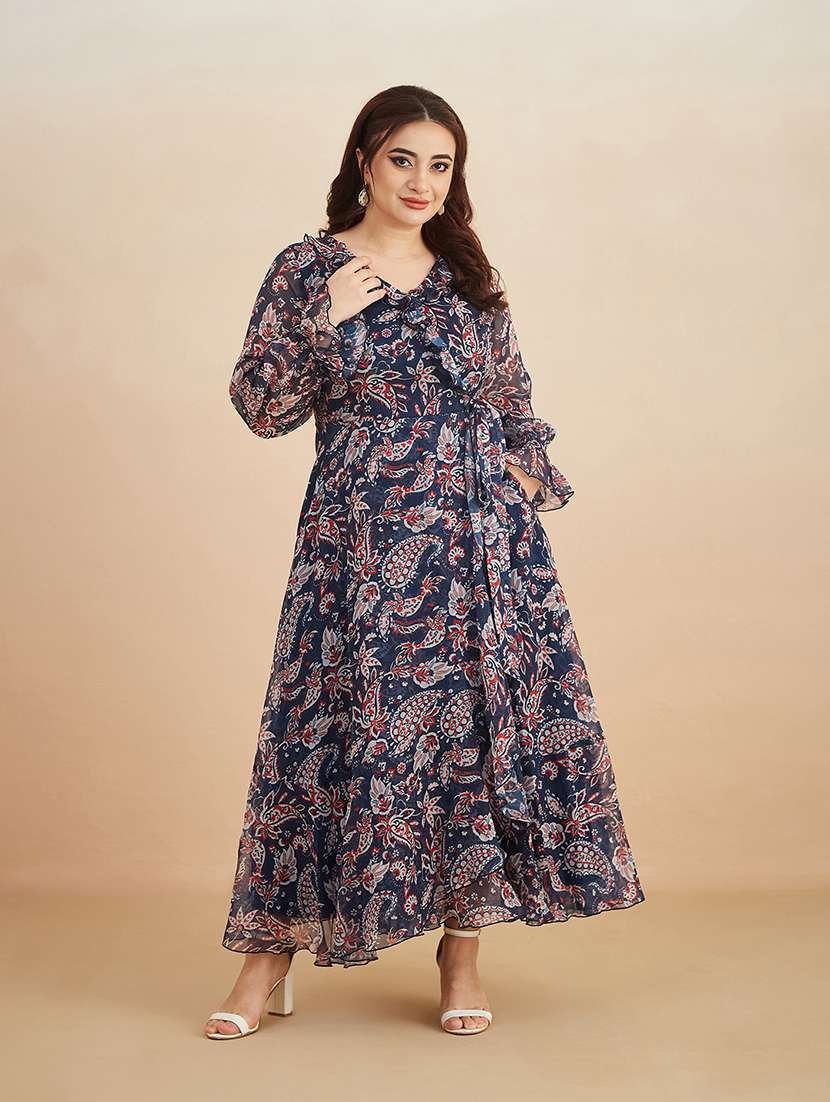 Women Printed Overlap Neck Wrap Dress - 22511529 -  Standard Image - 2
