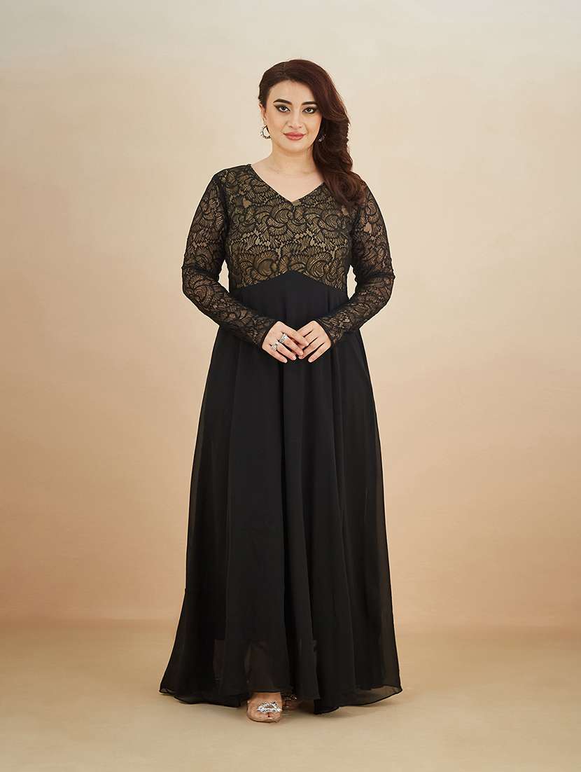women self design v neck fit and flare dress