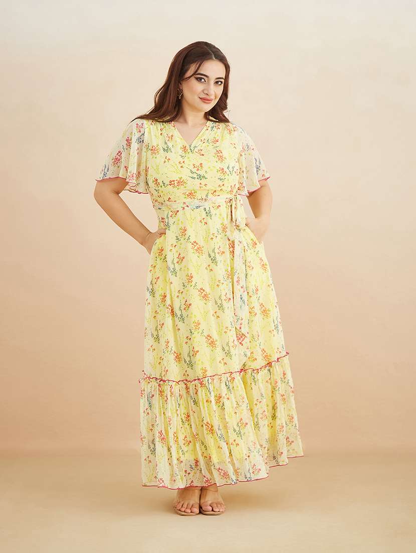 women printed v neck tiered dress - 22511531 -  Standard Image - 2