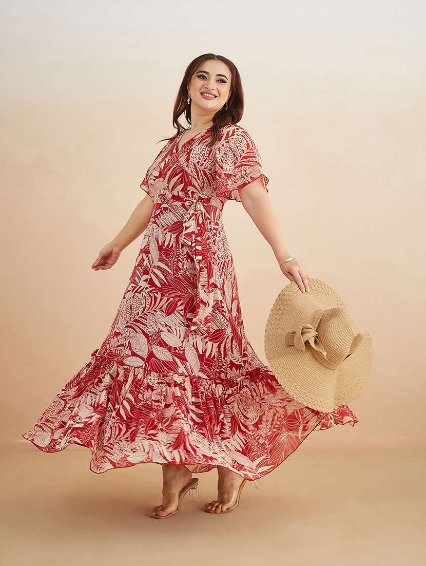 women printed v neck tiered dress - 22511533 -  Standard Image - 2