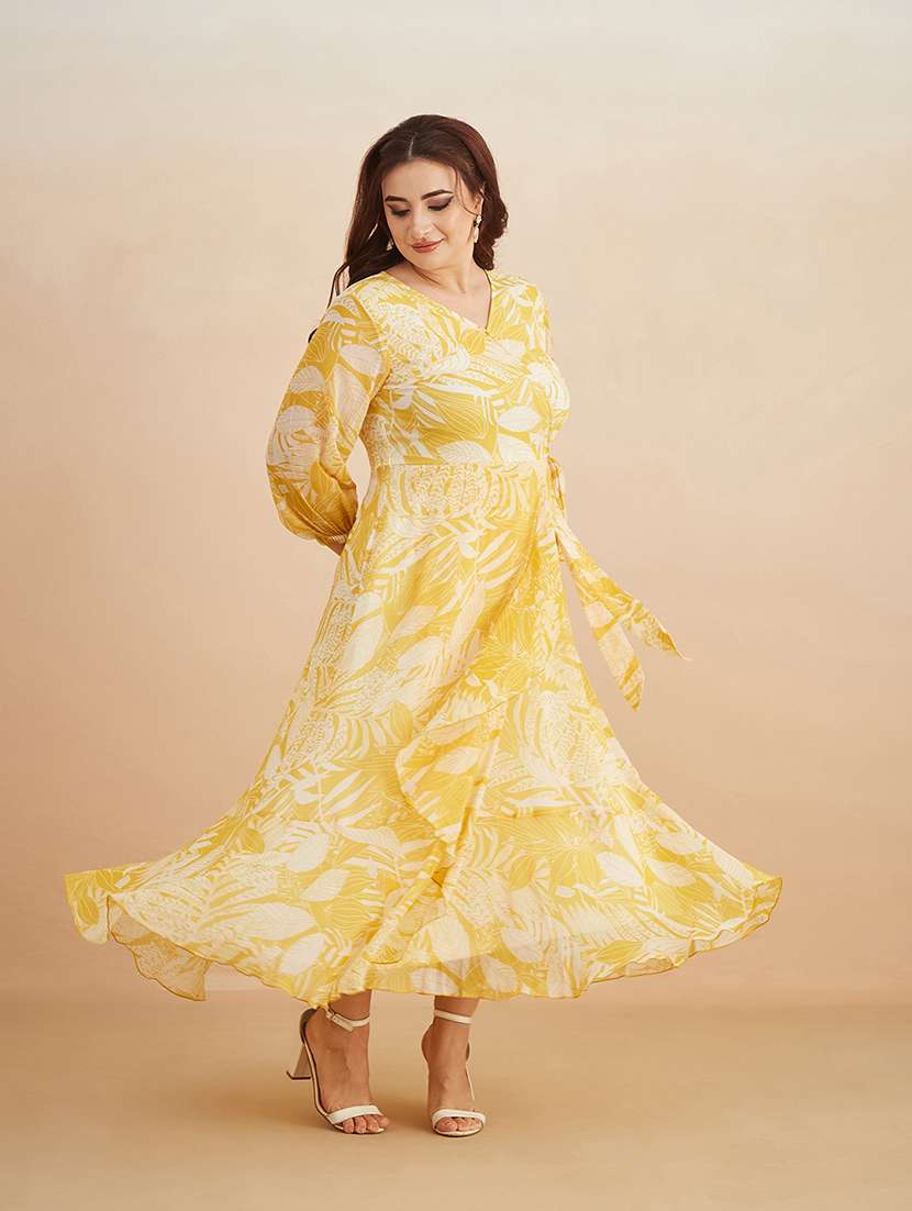 women printed three quarter sleeves wrap maxi dress - 22511540 -  Standard Image - 2