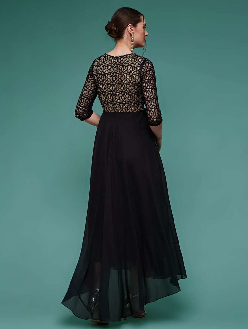 Women Self Design Overlap Neck High Low Dress - 22511551 -  Standard Image - 2