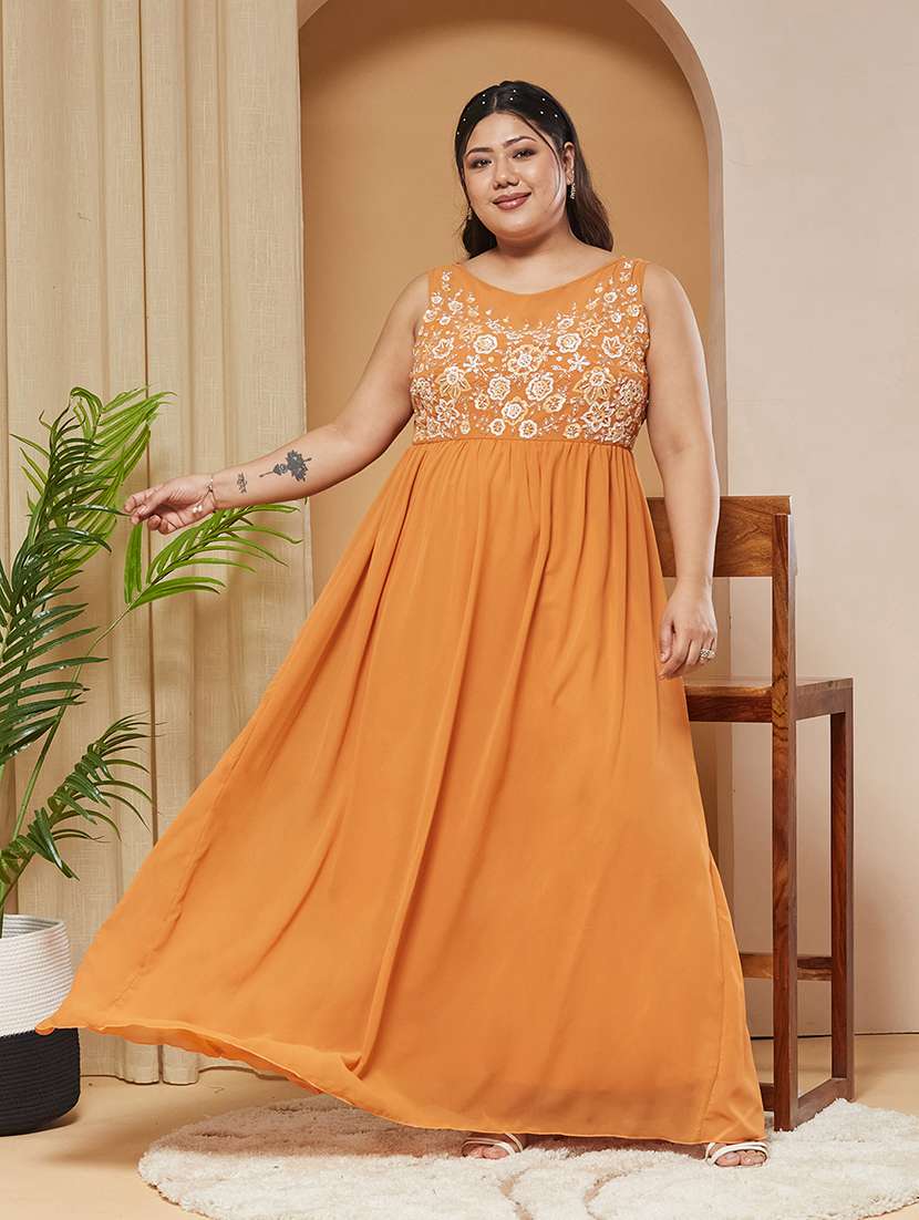 women embroidered round neck gown