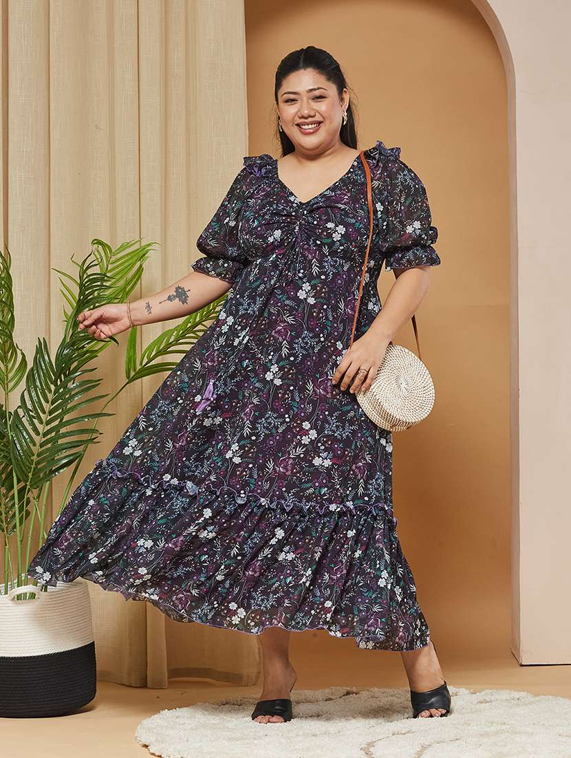 women printed sweetheart neck maxi tiered dress