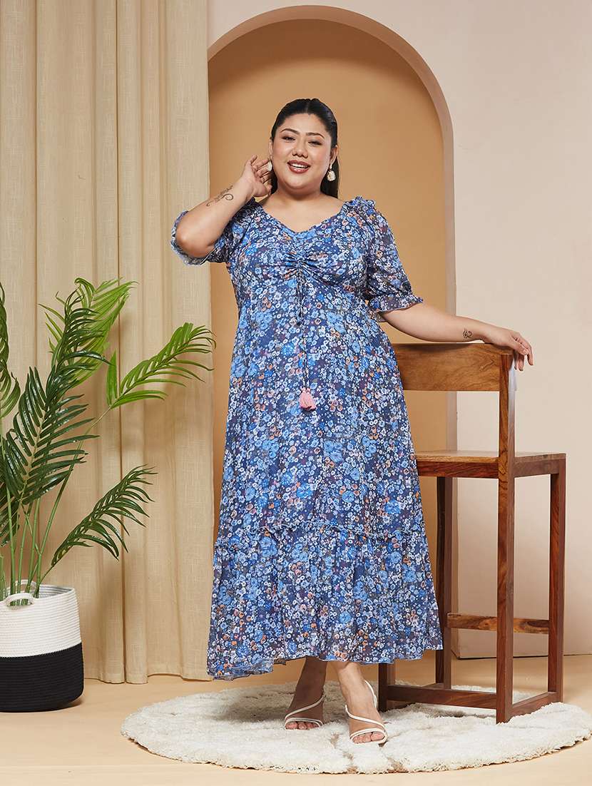 women printed puff sleeves maxi tiered dress - 22511567 -  Standard Image - 2